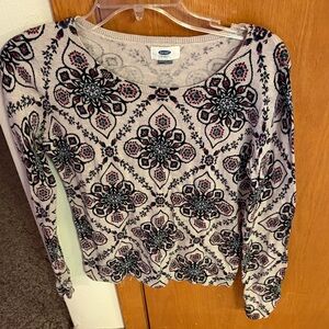 Old Navy Women's Long Sleeve Top - Black and Pink Pattern